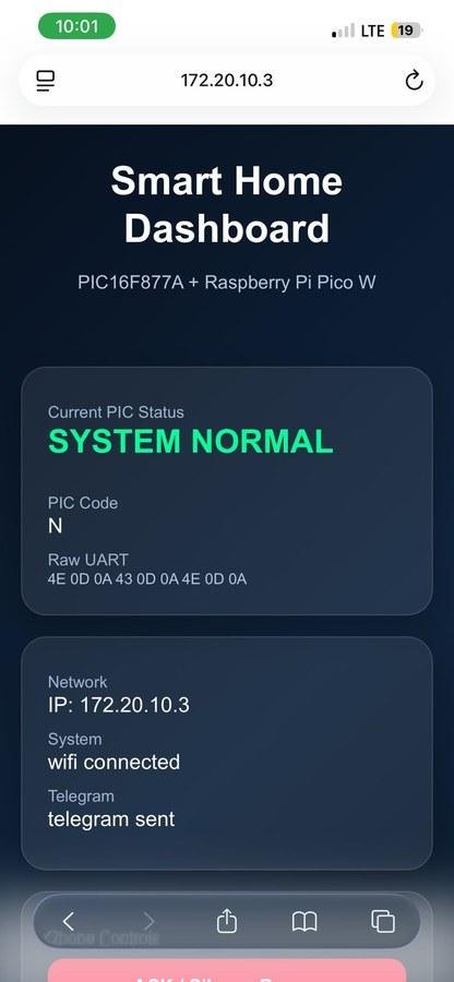 Smart Home web dashboard showing system status